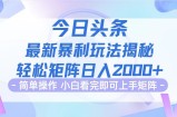 （12584期）今日头条最新暴利掘金玩法揭秘，动手不动脑，简单易上手。轻松矩阵实现&amp;#8230;