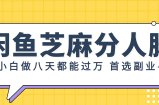 （12090期）闲鱼芝麻分人脉，小白做八天，都能过万！首选副业！