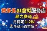 拼多多AI虚拟服务店，暴力赛道，月稳定1-2W，手机小白可做