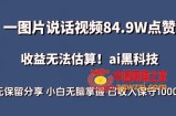 一图片说话视频84.9W点赞，收益无法估算，ai赛道蓝海项目，小白无脑掌握日收入保守1000+【揭秘】