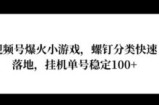 视频号爆火小游戏，螺钉分类快速落地，挂ji操作收益高
