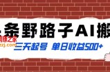 全网首发头条野路子AI搬砖玩法，纪实类超级蓝海项目，三天起号单日收益500+【揭秘】