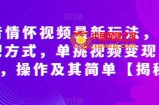 抖音情怀视频最新玩法，多种变现方式，单挑视频变现1000+，操作及其简单【揭秘】