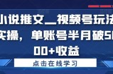 小说推文—视频号玩法实操，单账号半月破5000+收益