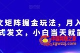 AI爆文矩阵掘金玩法，月入3W，傻瓜式发文，小白当天就能上手【揭秘】