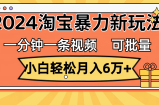 （11700期）一分钟一条视频，新手轻轻松松月入6万 ，2024淘宝网暴力行为新模式，可大批量变大盈利