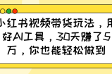 小红书视频带货玩法，用好AI工具，30天赚了5万，你也能轻松做到
