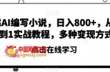 靠AI编写小说，日入800+，从0到1实战教程，多种变现方式【揭秘】