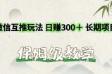 运用微信互推游戏玩法，日赚300 长期项目，外边收费标准3980项目