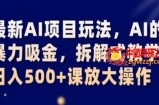 最新AI项目玩法，AI的暴力吸金，拆解式教学，日入500+课放大操作【揭秘】