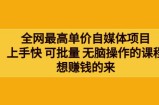 网最单高价自媒体项目：上手快可批量无脑操作的课程，想赚钱的来