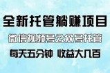 全新托管躺赚项目，微信视频号公众号托管代运营，每天五分钟，收益大几百