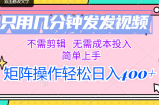 （12159期）只用几分钟发发视频，不需剪辑，无需成本投入，简单上手，矩阵操作轻松&amp;#8230;