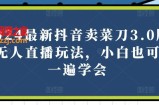 2024最新抖音卖菜刀3.0版本无人直播玩法，小白也可以一遍学会【揭秘】