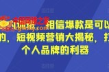 流量内训班，相信爆款是可以重复的，短视频营销大揭秘，打造个人品牌的利器