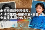 老照片修复变现课程，AI动态生成+破损修复+黑白上色+全套技术,副业收入2w+