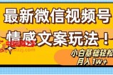 微信视频号情感文案最新玩法，小白轻松月入1万+无脑搬运【揭秘】