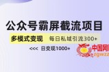 公众号霸屏截流项目+私域多渠道变现玩法，全网首发，日入1000+【揭秘】