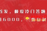 全网首发，极度冷门答题项目，一月6000，只需复制粘贴【揭秘】
