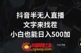 抖音半无人直播，文字来找茬小游戏，每天收益500+【揭秘】