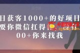 单日获客1000+的好项目，只要你微信扛得住，没有1000+你来找我【揭秘】