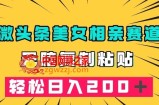 微头条冷门美女相亲赛道，无脑复制粘贴，轻松日入200＋【揭秘】