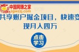 共享账户掘金项目，快速变现月入四万