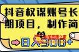 抖音权谋账号，长期项目，制作简单，日入300+【揭秘】