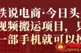 今日头条中视频搬运项目：只需要1部手机就可以操作