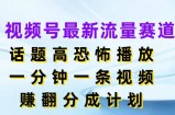 视频号最新流量赛道，话题高恐怖播放，一分钟一天视频，赚翻分成计划