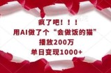 疯了吧！用AI做了个“会做饭的猫”，播放200万，单日变现1k