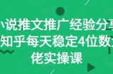 小说推文推广经验分享—知乎每天稳定4位数大佬实操课