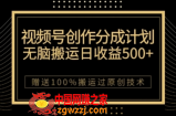 视频号分成计划与私域双重变现，纯搬运无技术，日入3~5位数【揭秘】