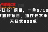 新“小红书”项目，一单5/10元，0成本搬砖项目，抓住开学季，一天狂卖300单【揭秘】