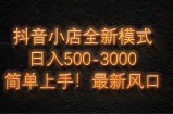抖音小店全新模式 最新风口，日收入500-5000+！小白简单上手