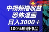 恐怖漫画中视频暴力撸收益，日入3000＋，100%原创玩法，小白轻松上手多种变现方式【揭秘】