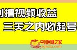 最新撸视频收益，三天之内必起号，一天保底100+【揭秘】