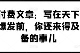 某付费文章：写在天下剧变爆发前，你还来得及准备的事儿