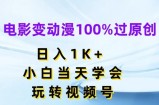 电影变动漫100%过原创，日入1K+，小白当天学会，玩转视频号【揭秘】