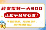 转发视频一天300+，正规平台放心做，不看播放量，无粉丝要求，随时随地