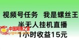 视频号任务，我是螺丝王， 半无人挂机1小时收益15元【揭秘】