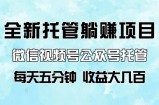 全新托管躺赚项目，微信视频号公众号托管代运营，每天五分钟，收益大几百
