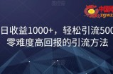 单日收益1000+，轻松引流500，零难度高回报的引流方法【揭秘】