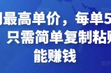 全网最高单价，每单50-100，只需简单复制粘贴就能赚钱