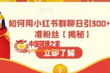 如何用小红书群聊日引300+精准粉丝【揭秘】