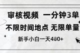 审核视频，10秒一单，不限时间，不限单量，新人小白一天4张+【揭秘】