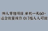 懒人零撸项目，单机一天60+适合批量操作，0门槛人人可做