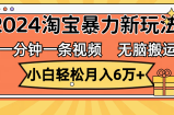 （12239期）一分钟一条视频，无脑搬运，小白轻松月入6万+2024淘宝暴力新玩法，可批量