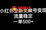 小红书全新文案号变现，流量稳定，一单收入500+