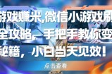 玩游戏挣米，微信小游戏刷广告全攻略，手把手教你变现秘籍，小白当天见效
